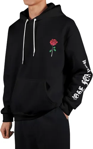 Vista 2 de ZAFUL Sudadera con capucha de forro polar unisex con estampado de letras rosas y bolsillo de canguro para hombre