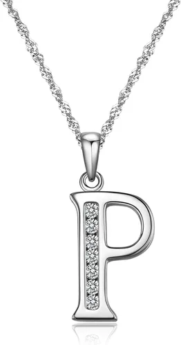 Vista 8 de Regalos de graduación, collar con inicial de plata de ley S925, joyería de circonita cúbica, letra del alfabeto, colgante de fase, collar