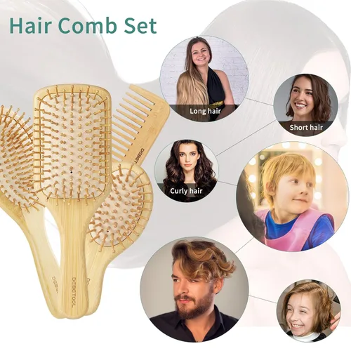 Vista 7 de DEBETOOL Juego de Cepillos de Cabello de Bambú, Peine de Paleta de Bambú de Madera Natural Desenredante para el Crecimiento del Cabello - Peine