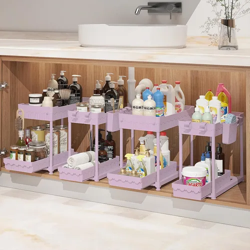Vista 15 de Sevenblue Paquete de 4 organizadores para debajo del fregadero, organizadores de baño y almacenamiento, organizador de armario extraíble multiuso