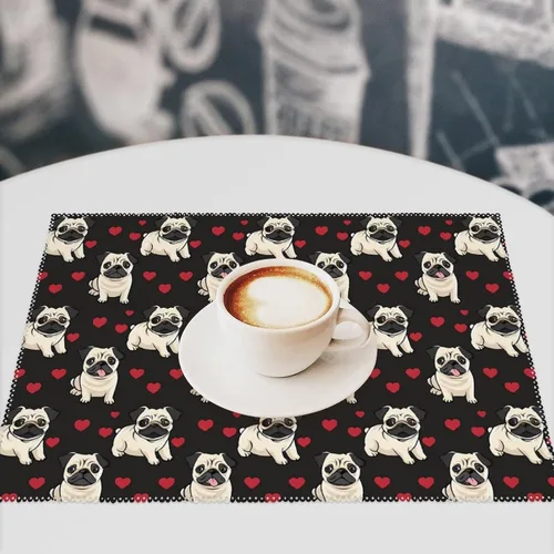 Vista 7 de Pug Dog Placemats Set of 6 Resistant Table Mats Washable Place Mats for Dinner Party Table Decoration