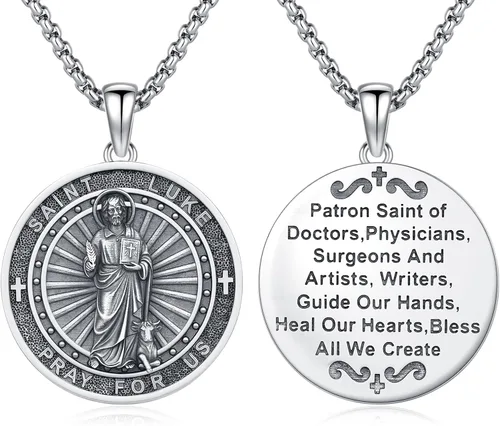 Vista 116 de 925 Sterling Silver Patron Saint Amulet Necklace for Men Women plateado