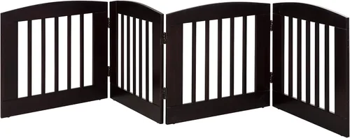 Vista 7 de BarkWood - Puerta independiente de madera para mascotas, expansión de 4 paneles, tamaño mediano, 24 pulgadas de alto, acabado gris