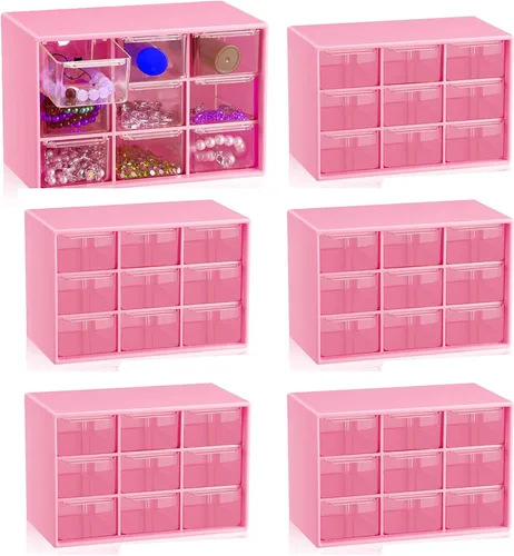 Vista 7 de Organizador de cajones pequeños para escritorio, 7.1 x 3.8 x 4.6 pulgadas, mini organizador de cajones de escritorio con 9 cajones transparentes