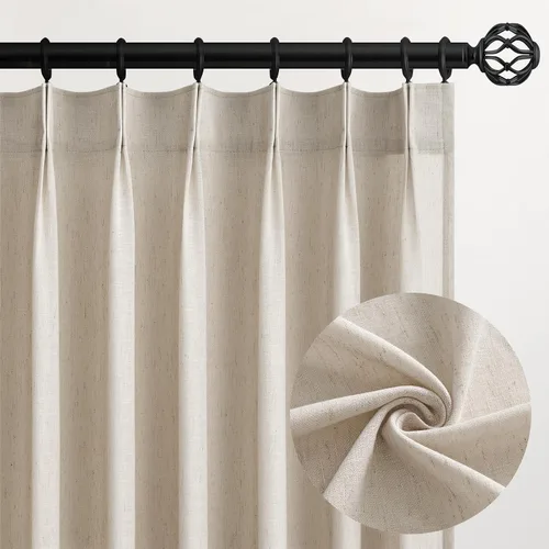 Vista 15 de Topfinel 2 paneles de cortinas plisadas de lino beige y blanco de 63 pulgadas de largo, para dormitorio y sala de estar, cortinas semitransparentes
