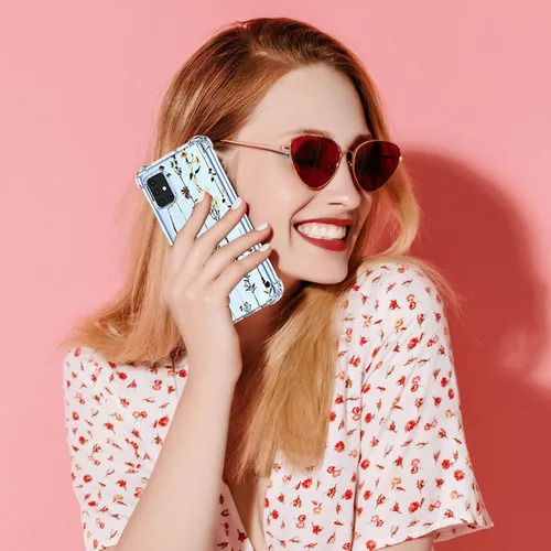 Vista 6 de Funda para Galaxy A71 4G, Samsung A71 4G SM-A715F con protector de pantalla, funda transparente con patrones de jardín de flores, funda protectora
