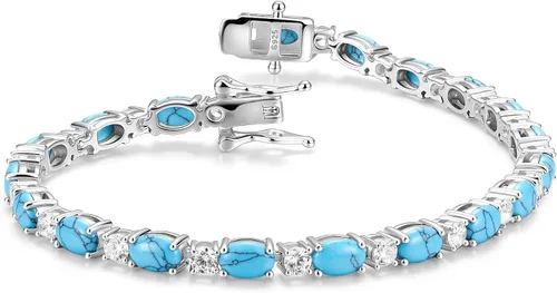 Vista 10 de FANCIME 14K Gold Plated Silver Birthstone Tennis Bracelets for Women 7" Abril