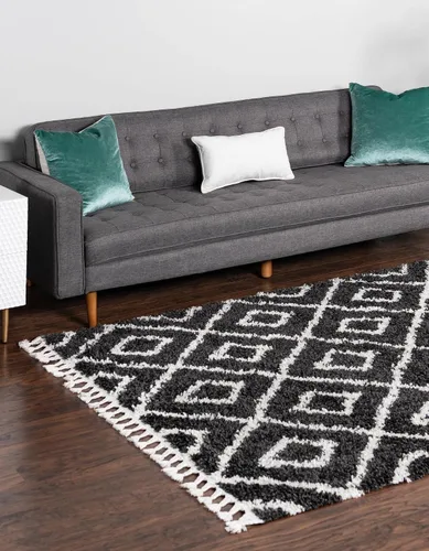 Vista 3 de Unique Loom Colección Hygge Shag - Alfombra (2 pies 2 pulgadas x 3 pies 1 pulgada, rectangular, negro y blanco)