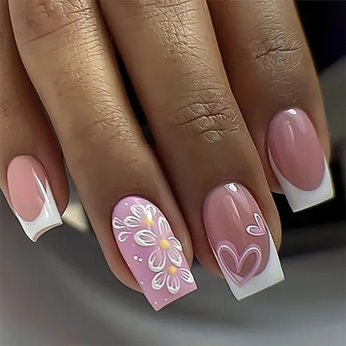 Vista 24 de 24 uñas postizas cortas a presión, color rosa RTKHFZE con diseño de mariposa blanca y diamantes de imitación, uñas postizas cuadradas de cobertura