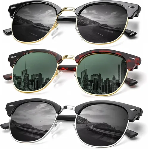 Vista 27 de KALIYADI - Gafas de sol polarizadas para hombres y mujeres unisex, marco semirretráctil, estilo retro, para conducir, con bloqueo UV