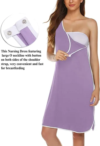 Vista 2 de Ekouaer Vestido de parto y parto para hospital 3 en 1 vestido de enfermería sin mangas maternidad botón a presión camisón de lactancia