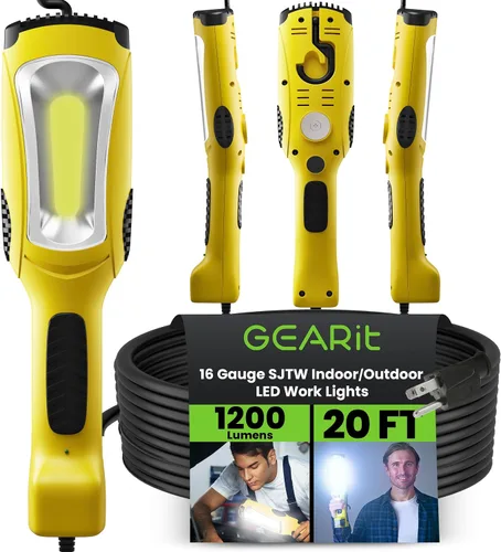 Vista 8 de GEARit Luz de trabajo LED COB de 20 pies 3000LM 27W, luz de tienda con cable con base magnética, gancho giratorio y toma de corriente incorporada