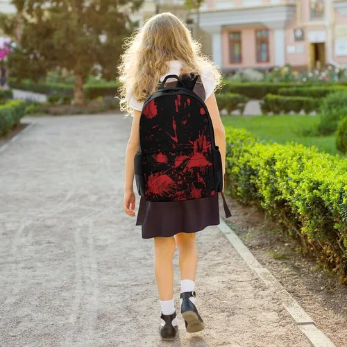 Vista 6 de Mochila ligera para senderismo, trabajo, correr, gran capacidad, multiusos, antirrobo, bolsa de libros clásica de terror con salpicaduras de sangre