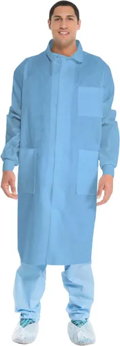 Vista 2 de Kimtech - Abrigos de laboratorio con certificación A8 con puños de punto + protección adicional, tela protectora de 3 capas SMS, ventilación
