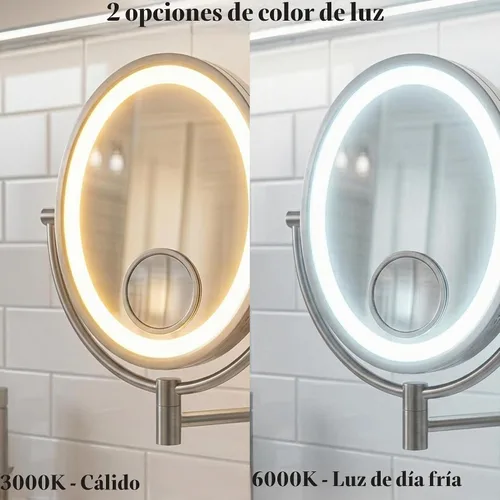 Vista 2 de JERDON Espejo de maquillaje de montaje en pared con cableado - 10X/15X Alambre directo de níquel