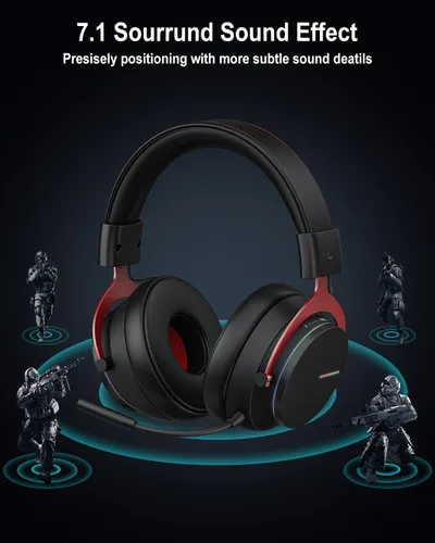 Vista 2 de Inwa Auriculares inalámbricos para juegos, con equilibrio de juegochat, sonido envolvente 7.1, orejeras suaves de proteínas, micrófono desmontable