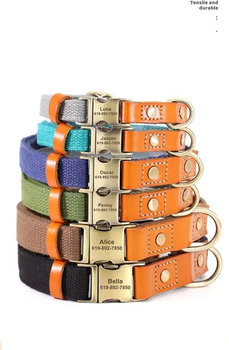 Vista 7 de Collar de perro personalizado para perros pequeños, medianos y grandes, collar de perro con hebilla de metal, collar de perro de cuero personalizado