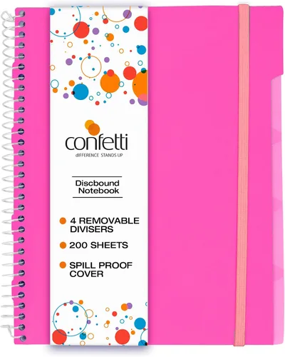 Vista 11 de Confetti Cuaderno de espiral – 4 separadores extraíbles, cubierta a prueba de derrames, banda elástica de cierre, bolsillo de almacenamiento – Bloc