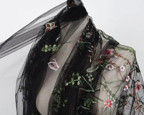 Vista 6 de Exquisita tela de encaje bordado floral de tul para costura, vestido superpuesto, adorno de cortina, 60 pulgadas de ancho
