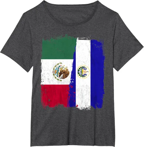 Vista 28 de Camiseta con la bandera mexicana de El Salvador con la mitad de la bandera mexicana de El Salvador
