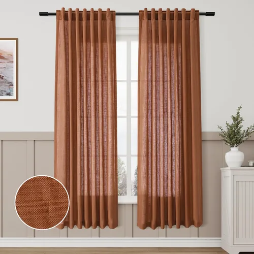 Vista 67 de Aersas Aqua Green Linen Curtains 84 Inches Long 2 Panels Set Back Tab Rod Pocket Living Room Curtain Farmhouse Rustic Light Filtering Hook Drapes