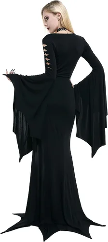 Vista 4 de MEOWCOS - Vestido largo gótico, estilo vintage, cuello en V profundo, abertura lateral, manga larga