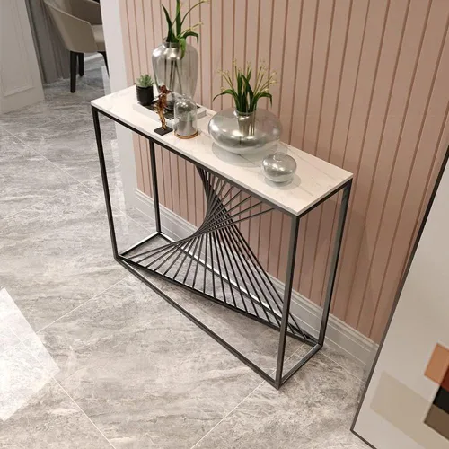 Vista 2 de Mesa consola contemporánea de 11 pulgadas de ancho, mesa rectangular de piedra para sofá, mesa de porche moderna, rectangular, italiana