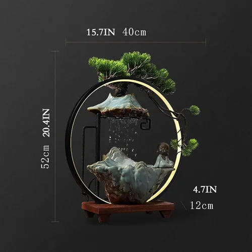 Vista 2 de SUNESA Fuente de mesa Zen de mesa con luz LED y bomba Zen Meditation fuente de cerámica Fengshui decoración interior de escritorio fuente