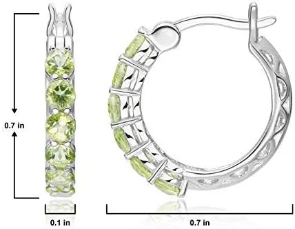 Vista 3 de Aretes de aro de plata de ley 925 de 0.118 in con piedras preciosas - Elección de color de gema