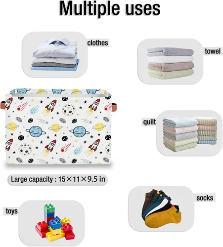 Vista 5 de Cesta de almacenamiento grande plegable para juguetes, organizador de lavandería para armario, estante de guardería, dormitorio de niños, 15 x 11 x