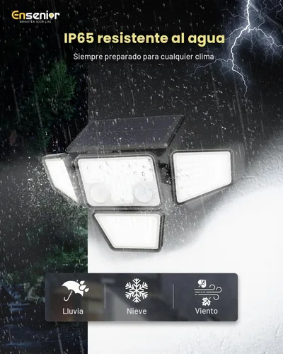 Vista 6 de Ensenior Luces solares para exteriores de 2600 lúmenes, luz exterior con sensor de movimiento y control remoto, impermeable IP65, 279 LED, 4