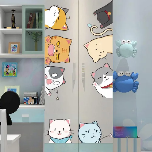 Vista 6 de Calcomanías de pared con diseño de gato lindo, decoración de despegar y pegar para habitación de los niños (colección de gatos grandes, PVC opaco)