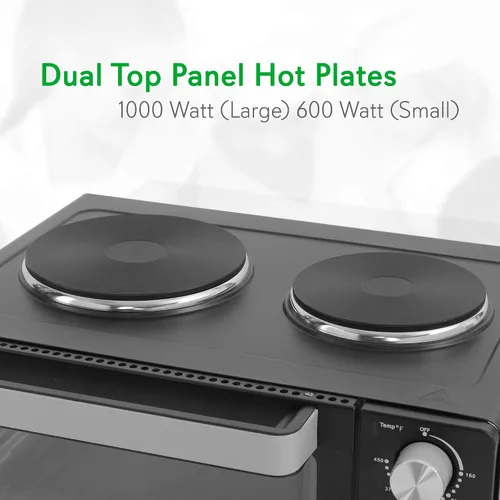 Vista 4 de NutriChef Horno de convección de cocina de 30 cuartos + quemador de hierro fundido doble Elite Gourmet EDB-302BF