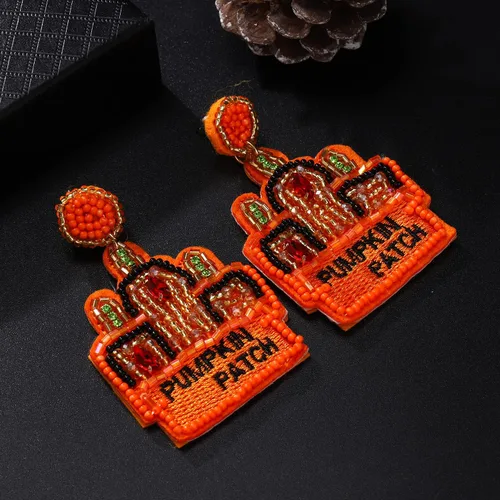 Vista 5 de Aretes de Halloween para mujer, lindos aretes colgantes de calabaza fantasma, con cuentas, espeluznante sombrero de bruja de calavera boo truco RIP