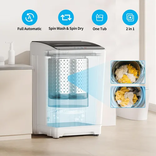 Vista 4 de TABU - Juego combinado de lavadora y secadora, blanco y negro 2.6 Cu.Ft Compact Dryer with Stainless Steel Inner Tub & 18LBS Full-Automatic