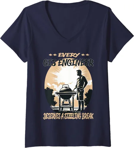 Vista 3 de GIS Engineer Funny BBQ Chef or Grill Fun V-Neck T-Shirt