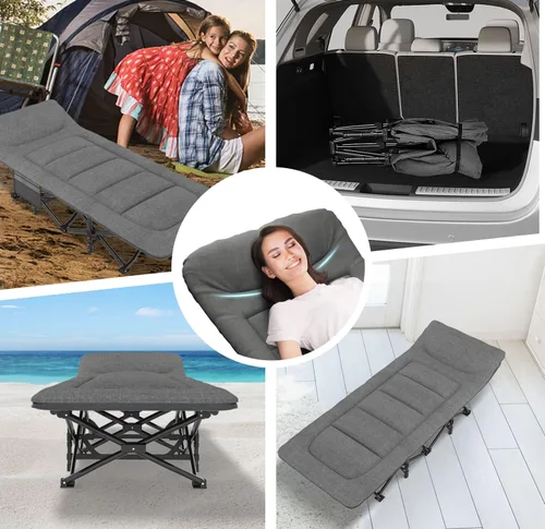 Vista 6 de ATORPOK Catre de camping para adultos con cojín y almohada, cama plegable portátil para dormir, catre ligero para tienda con bolsa de transporte que
