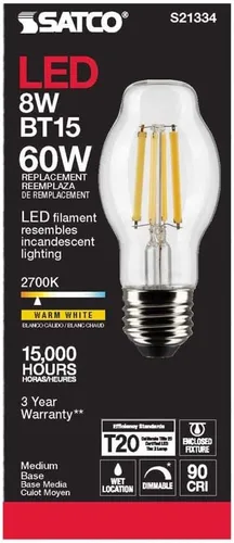 Vista 5 de Satco 6Pk 8w BT15 LED 2700K base mediana regulable - 60w equiv