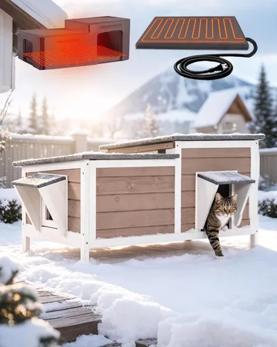 Vista 10 de Cat House - Casa para gatos con cortina para gatos con aislamiento, techo resistente a la intemperie (cubierta individual)