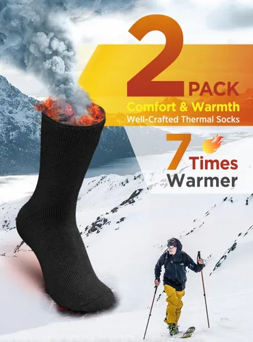 Vista 5 de Bymore 2Pairs Thermal Socks for Men,Heated Thick Crew Socks,Warm Winter Socks Insulated Cold Weather