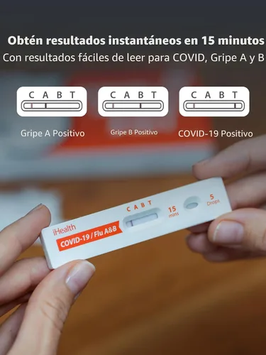 Vista 2 de iHealth COVID-19, prueba rápida de antígeno 3 en 1 de la gripe A & B, resultados en 15 minutos, prueba casera OTC autorizada por la FDA para gripe