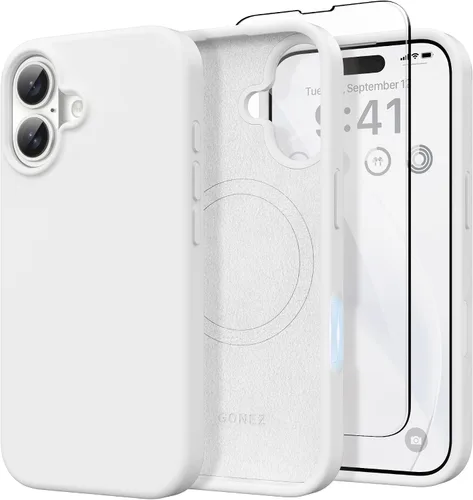 Vista 104 de GONEZ Funda magnética para iPhone 14, compatible con Magsafe, con protector de pantalla + protector de cámara, forro de microfibra antiarañazos