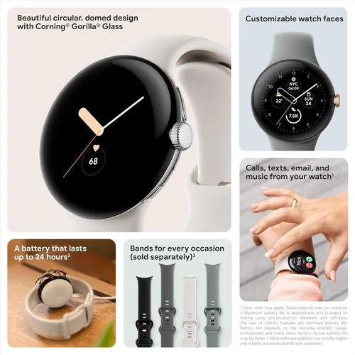 Vista 8 de Google Pixel Watch - Reloj inteligente Android con seguimiento de actividad Fitbit - Seguimiento de frecuencia cardíaca - Caja de acero inoxidable
