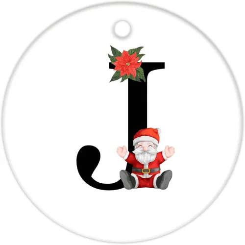 Vista 4 de Adorno de cerámica de Navidad, letras inglesas, adorno inicial de Papá Noel, regalo de vacaciones, decoración navideña para niños y niñas