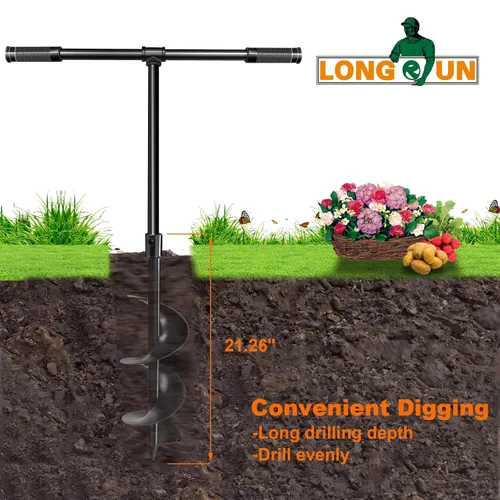 Vista 2 de LONGRUN Broca manual de excavación de agujero de jardín, taladro manual para plantar, maceta en espiral para bombilla, flor, árbol, plántulas