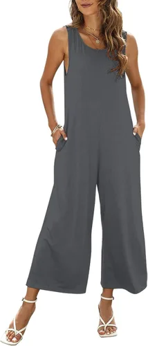 Vista 2 de Nfsion Mono de verano para mujer, casual, holgado, sin mangas, cuello redondo, con bolsillos