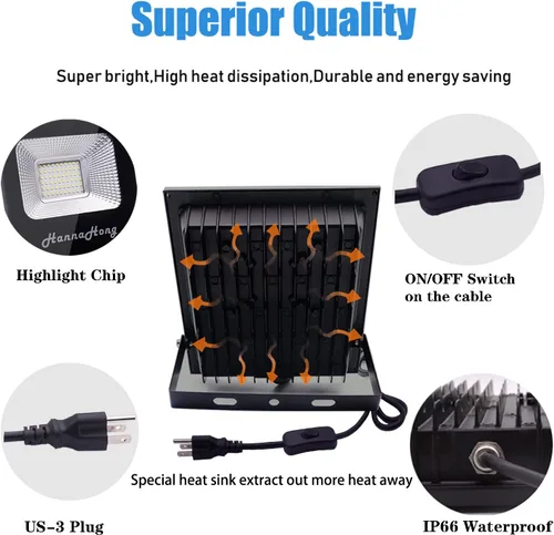 Vista 5 de Luz de inundación LED de 10 W, 1100 lúmenes, luz súper brillante de seguridad/trabajo/planta, IP66 impermeable al aire libre, reflector para porche