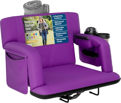 Vista 15 de Asientos de estadio reclinables para gradas con respaldo – Cojín ancho para silla de grada, reposabrazos, bolsillos grandes y múltiples