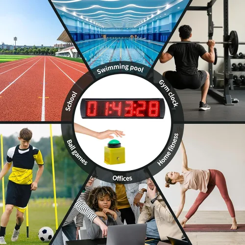 Vista 6 de Temporizador LED de carrera de 5 pulgadas y 6 dígitos, temporizador de gimnasio para eventos de carrera para cuenta regresiva/cuenta arriba, 12/24