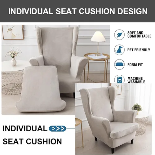 Vista 5 de Eco-Ancheng Wingback - Fundas para silla de 2 piezas para sillas con respaldo de ala, fundas de terciopelo lavables para sillas con respaldo de ala